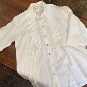 White Button-Up Linen Blouse
